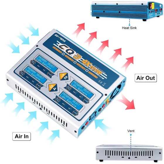 EV-PEAK CQ3 Four-channel Independent Output 6S 100W Multi-functional Balanced Charger for UAV for RC Plane,RC Car,RC Boat